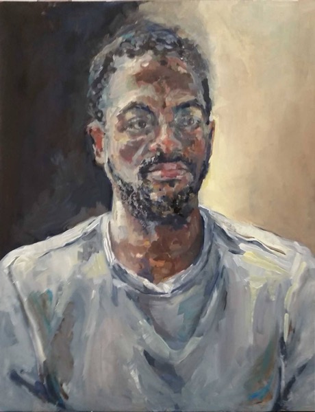 Mike, huile sur bois, par Catherine Desvé