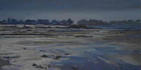 Scintillement du soir, huile sur bois, par Catherine Desvé