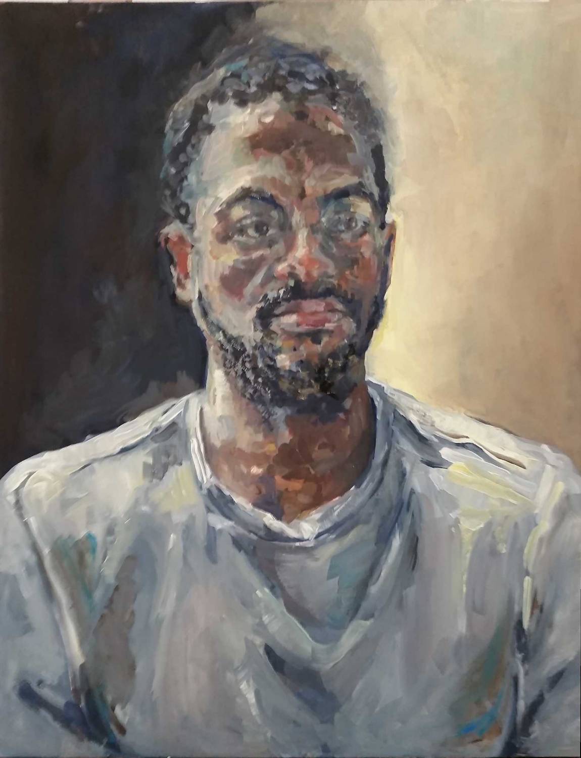 Mike, huile sur bois, par Catherine Desvé