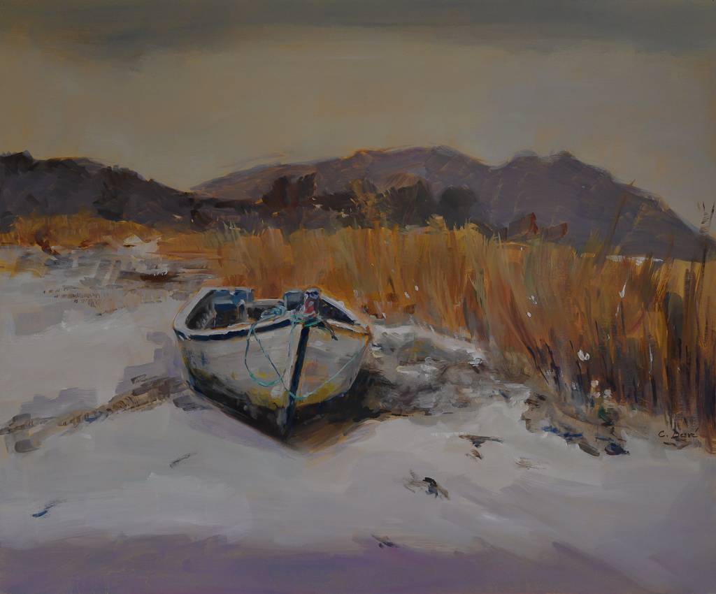 Pellinec sous la neige, huile sur bois, par Catherine Desvé